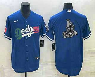 Men%27s Los Angeles Dodgers Big Logo Navy Blue Pinstripe MLB Cool Base Nike Jerseys->los angeles dodgers->MLB Jersey